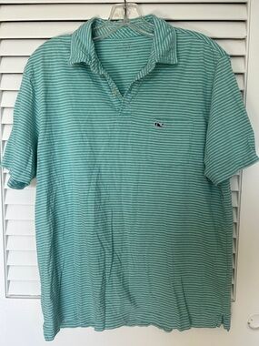 Vineyard Vines Men's Mint Green and White Striped Polo